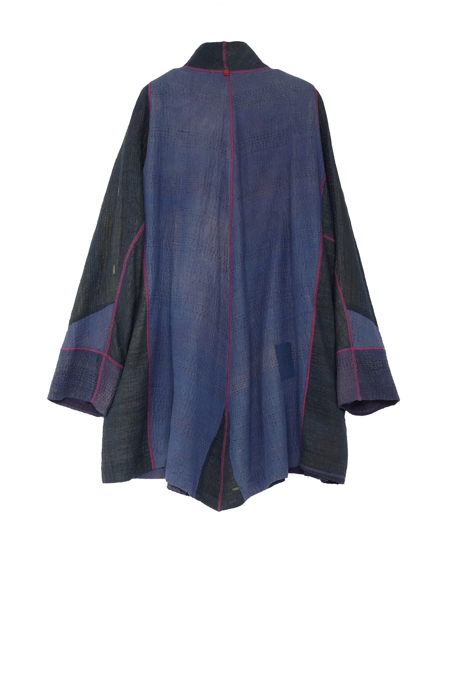 OMBRE PATCHED KANTHA FUNNEL COLLAR COAT