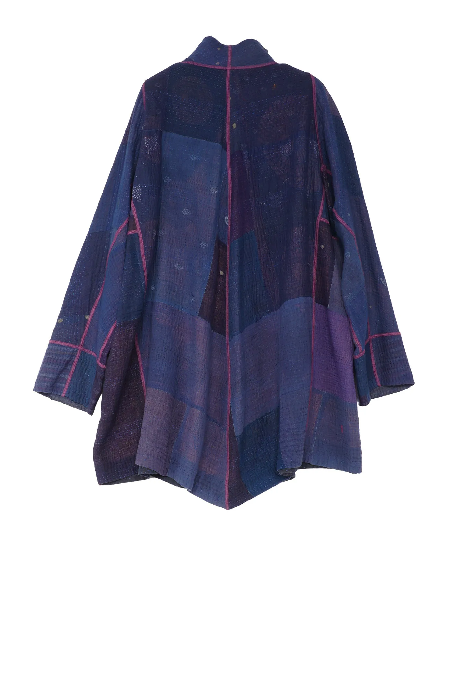 OMBRE PATCHED KANTHA FUNNEL COLLAR COAT