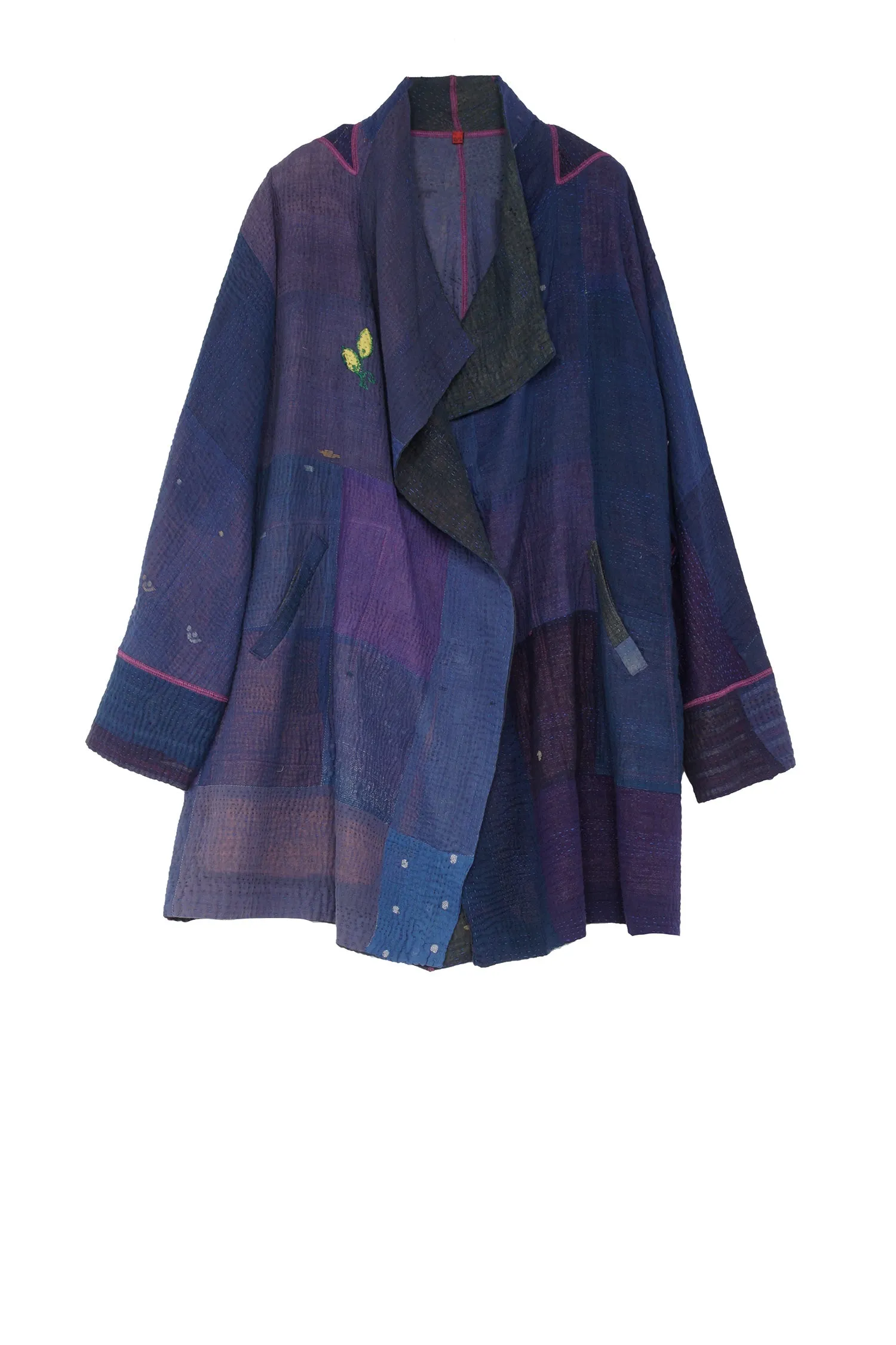 OMBRE PATCHED KANTHA FUNNEL COLLAR COAT