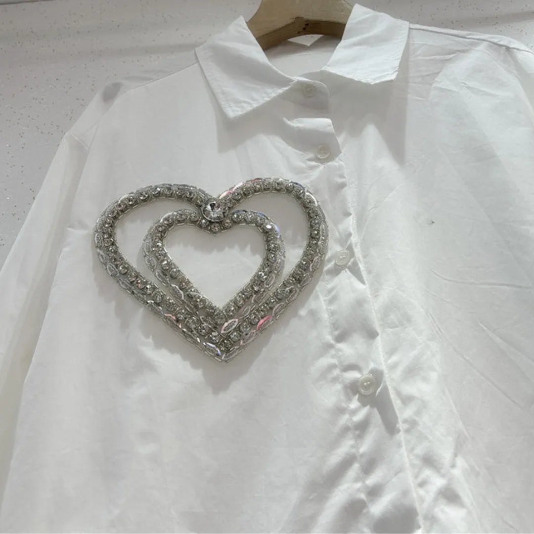 Pre Order:  3D Heart-Shaped Decoration Retro Loose Shirt