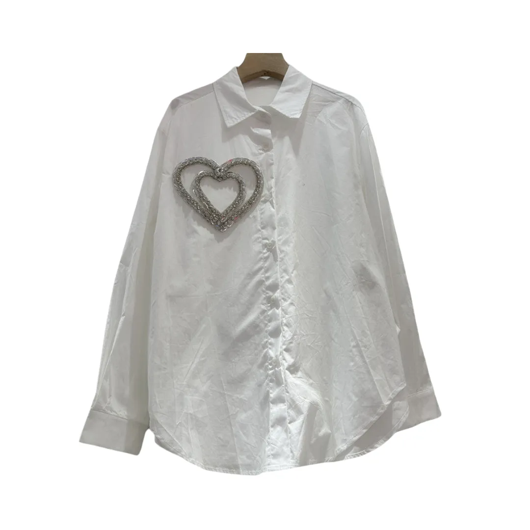 Pre Order:  3D Heart-Shaped Decoration Retro Loose Shirt