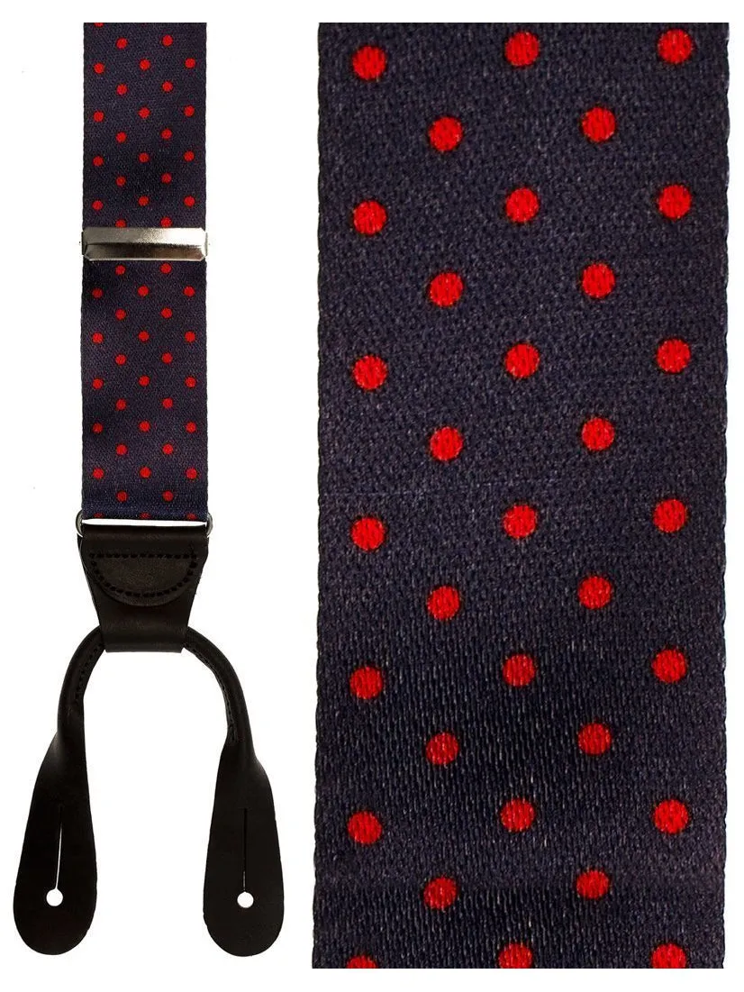 "Manhattan" Navy & Red Dots Silk Suspenders