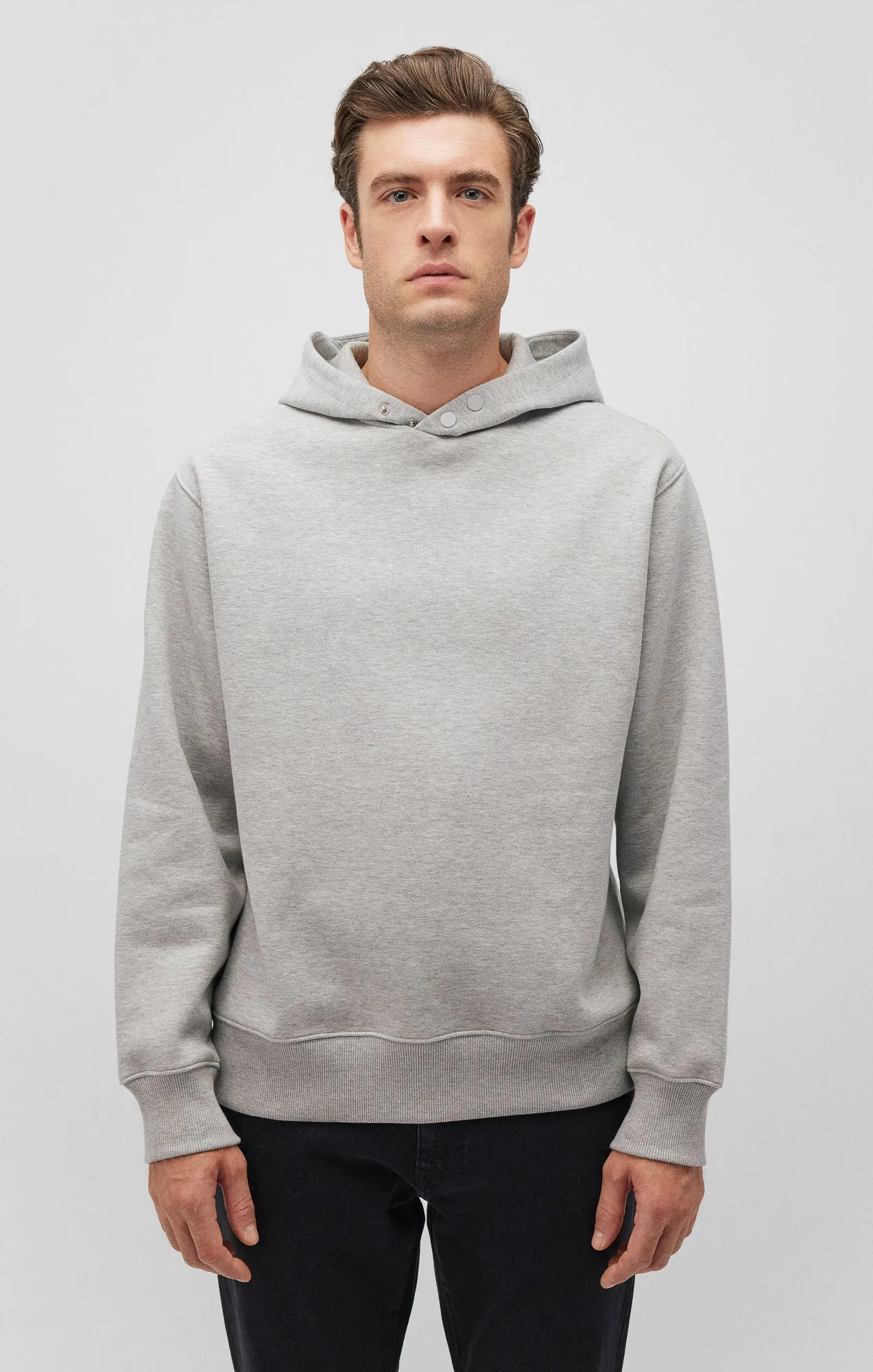 SNAP-BUTTON HOODIE IN LIGHT GREY MELANGE