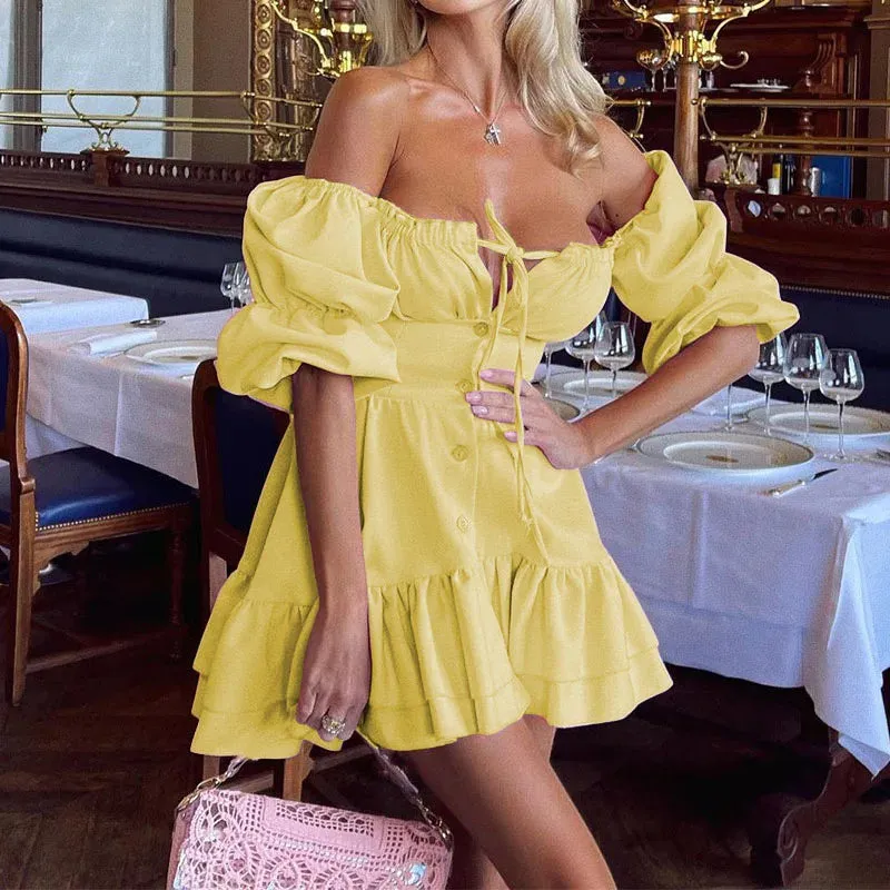 Solid Color Short Sleeve Tube Top Mini Dress for Nightclub Beach Vacation Party