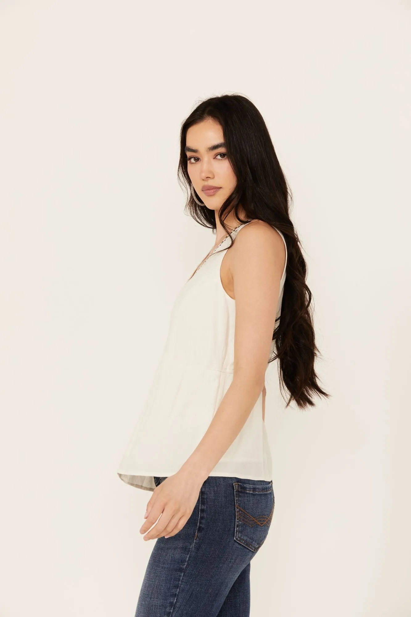 Spruce Criss Cross Front Embellished Tank