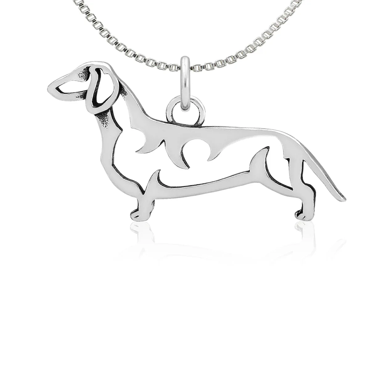 Sterling Silver Dachshund Necklace Jewelry, Smooth Coat