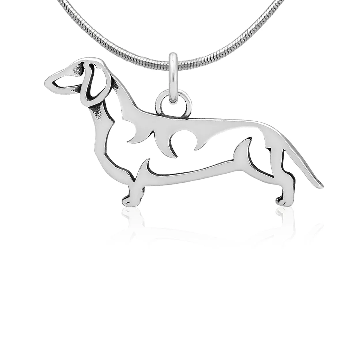 Sterling Silver Dachshund Necklace Jewelry, Smooth Coat