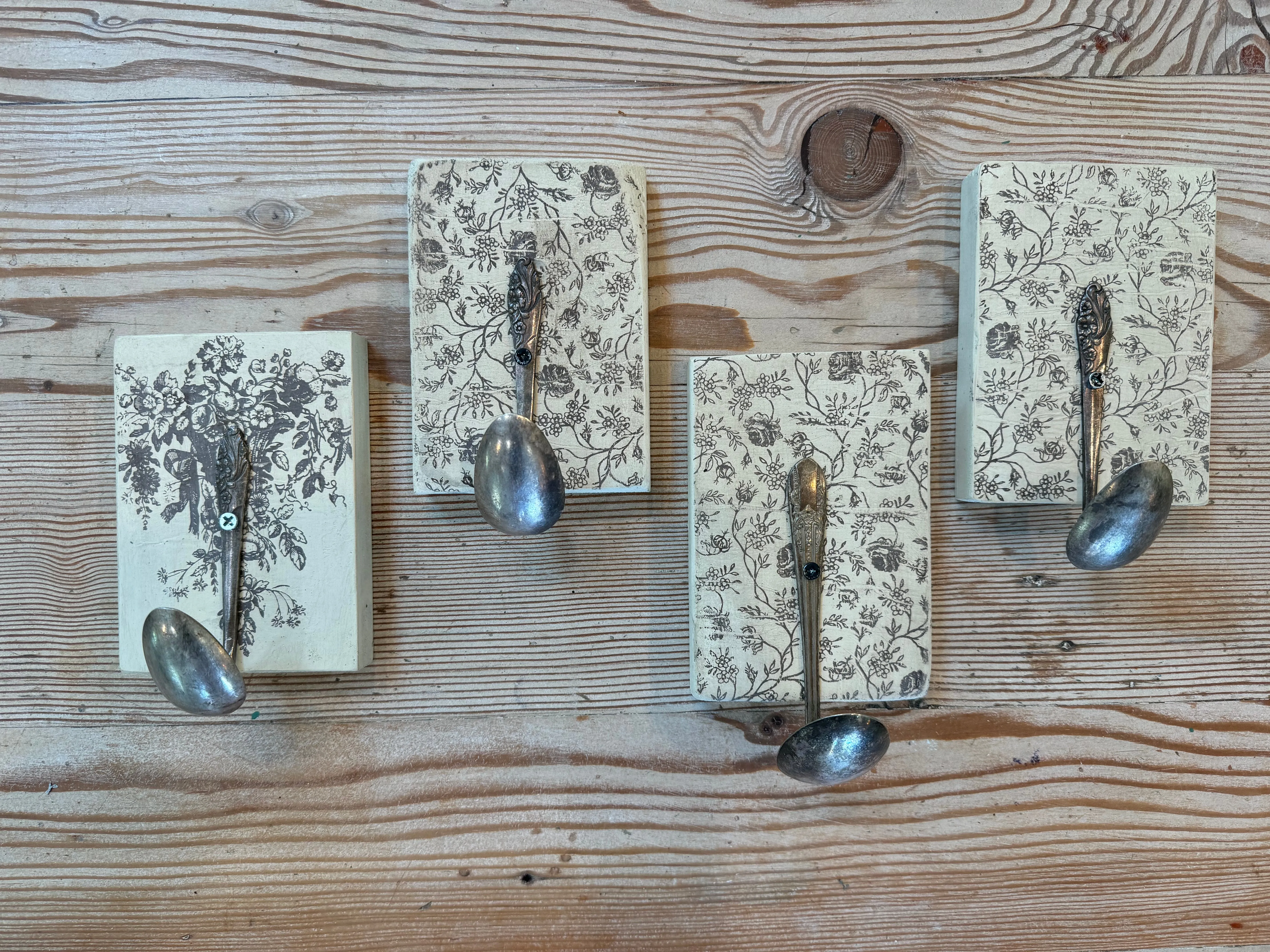 Tarnished Silver Coat Rack & Apron Holders - Sold Individually