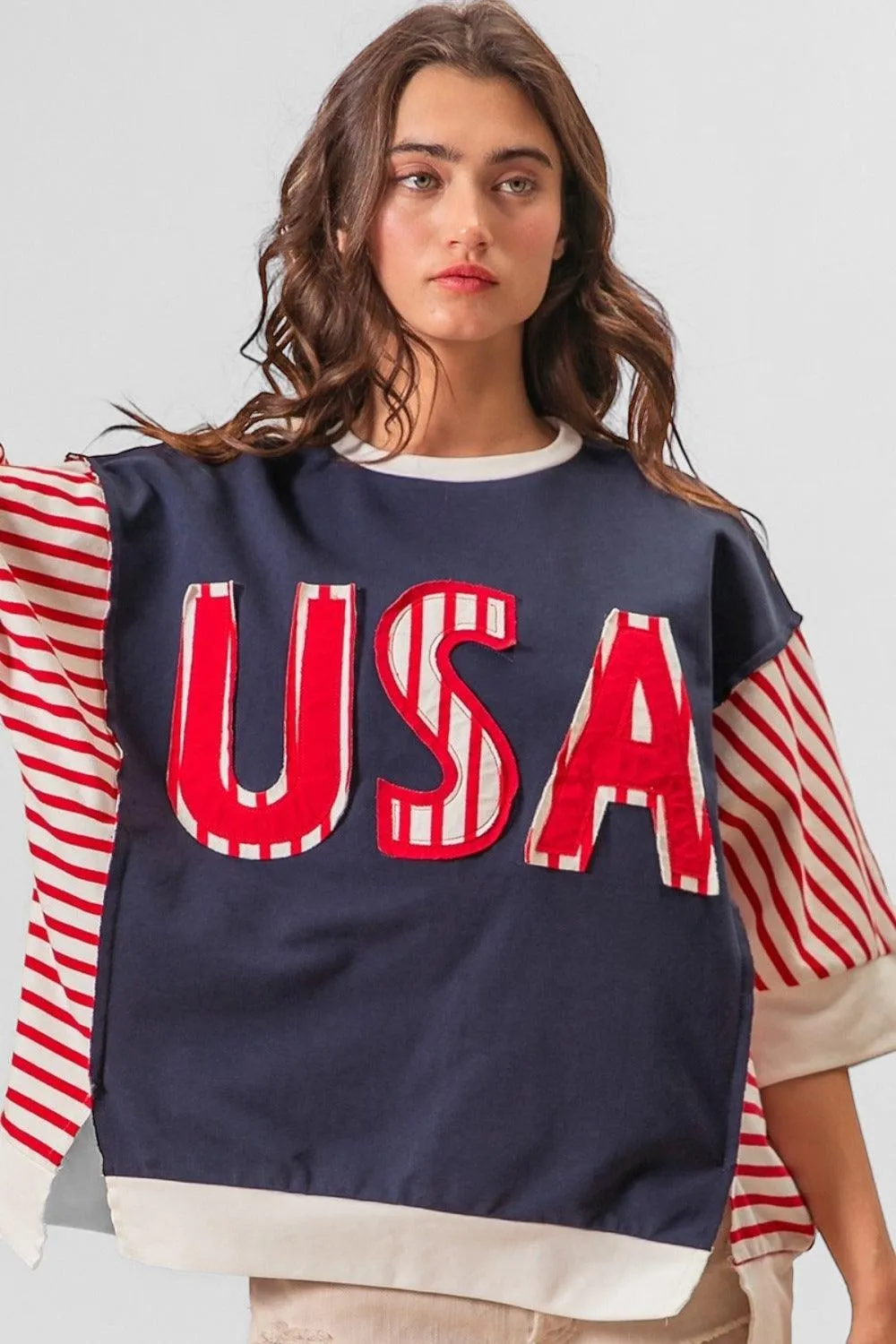 USA Letter Patchwork Short Sleeve T-Shirt