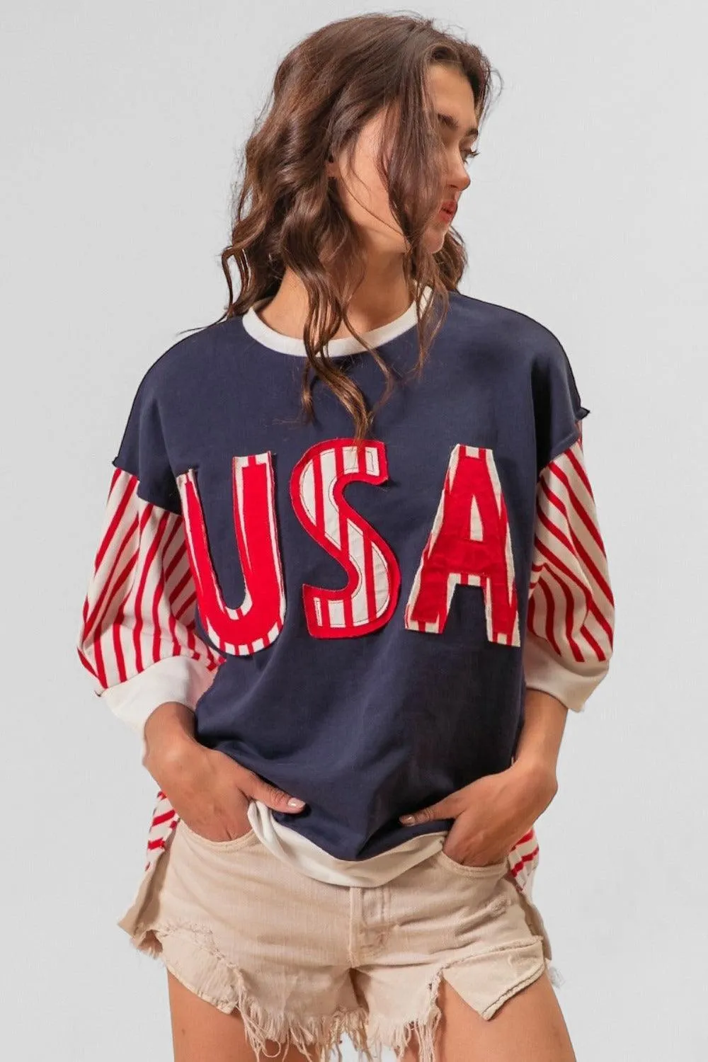 USA Letter Patchwork Short Sleeve T-Shirt