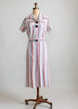 Vintage 1930s Colorways Striped Cotton Dress