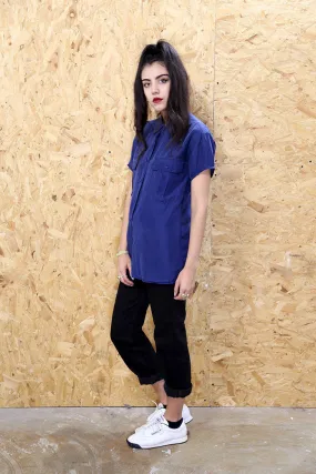 Vintage 90s Navy Silk Shirt Dress
