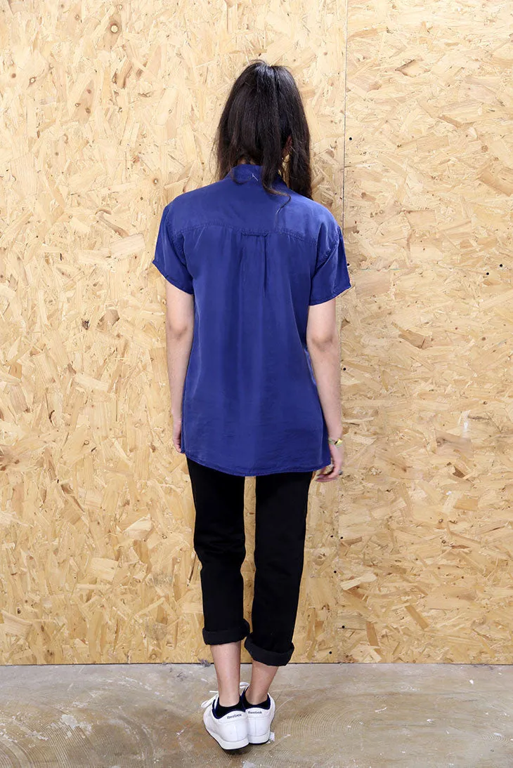 Vintage 90s Navy Silk Shirt Dress