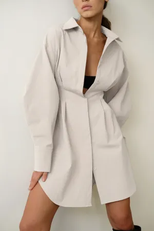 Vintage Cinched Waist Slim Fit Solid Color Shirt Dress