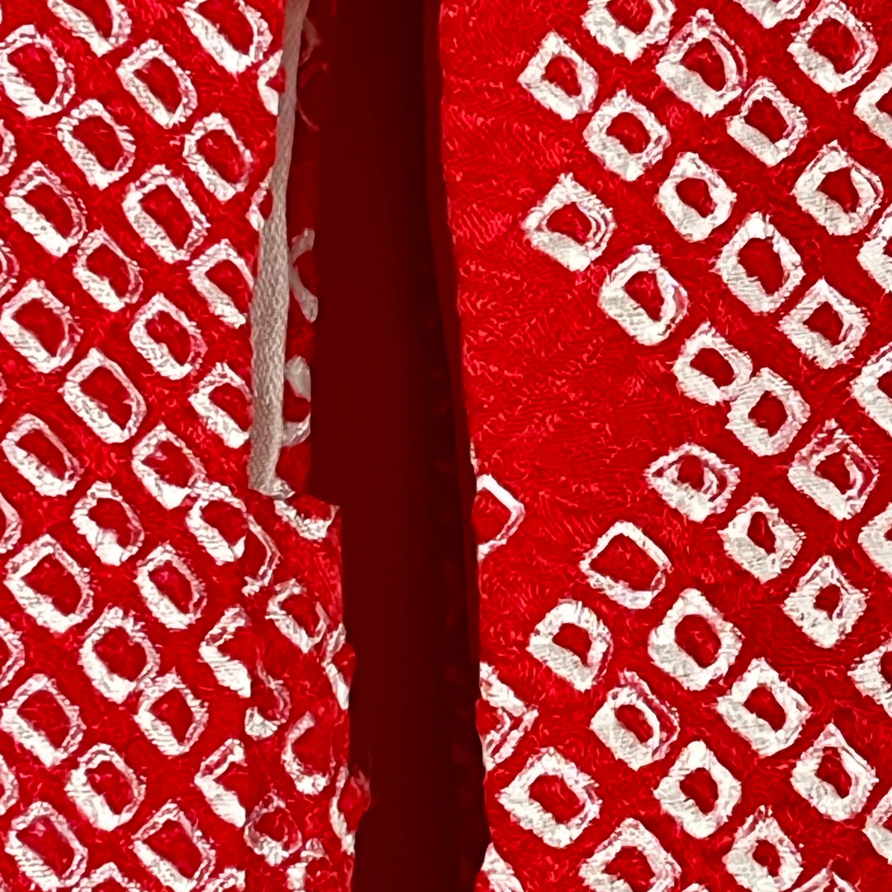 Vintage Japanese Silk Haori Coat in Shibori Tie-dye Bright Red Wavy Pattern 28"L