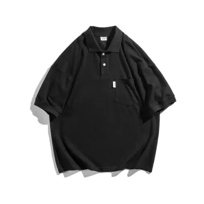 Wiaofellas  -  Japanese Sle Ciboy Retro Pearl Cotton Men's and Women's Loose Pocket Short sleeve Polo Shirt