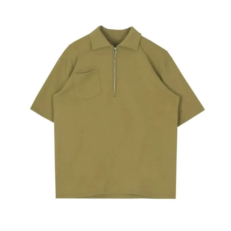 Wiaofellas  -  Summer Men's Clothing Light Luxury Knit Zipper Short-sleeved Polo Shirt Solid Color Retro Leisure Korean Popular Knitwear