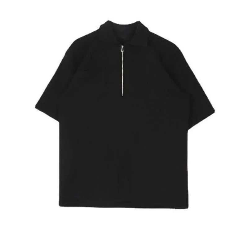 Wiaofellas  -  Summer Men's Clothing Light Luxury Knit Zipper Short-sleeved Polo Shirt Solid Color Retro Leisure Korean Popular Knitwear