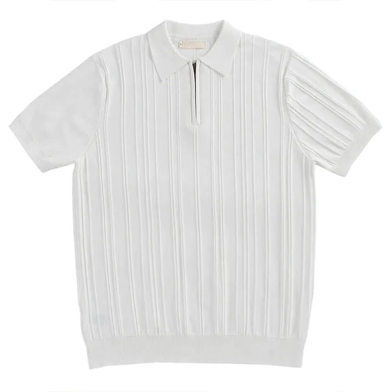 Wiaofellas  -  Summer Men's Clothing Light Luxury Zipper Polo Shirt Korean Solid Color Short Sleeve Retro Fashion Streetwear Leisure Knitwear