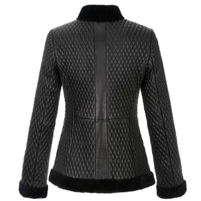 Women's Black Faux Fur Leather Jacket By TJS